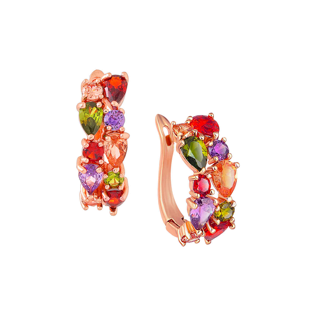 Yellow Chimes Gold-Plated & Sparkling Colors Flowerets Vine Swiss Cz Clip On Earrings