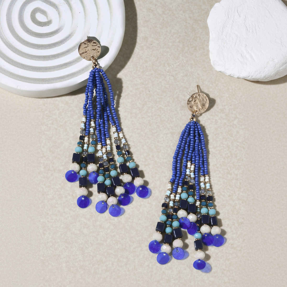 Accessorize London Women's Blue Long Beaded Tassel Earrings - Blue