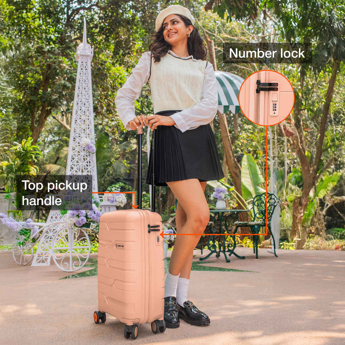 Nasher Miles Paris Cabin Hard-Sided Polypropylen Luggage 20 Inch-55 cm Trolley Bag - Peach