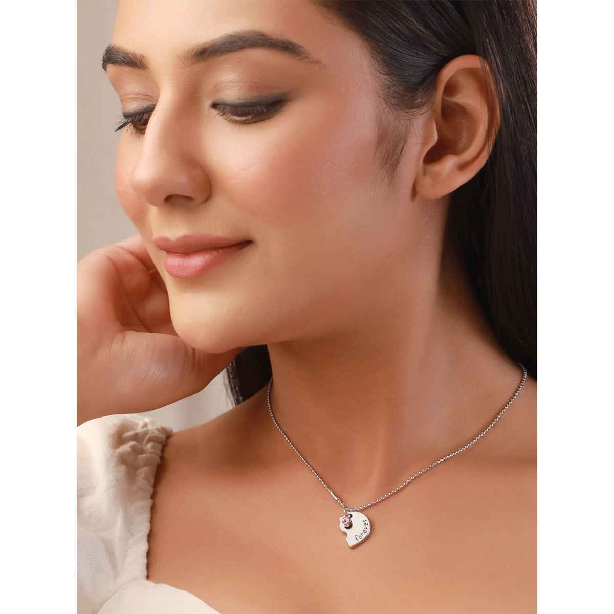 Yellow Chimes Set Of 3 Silver-Toned Rhodium-Plated Best Friends Forever Pendants Chain