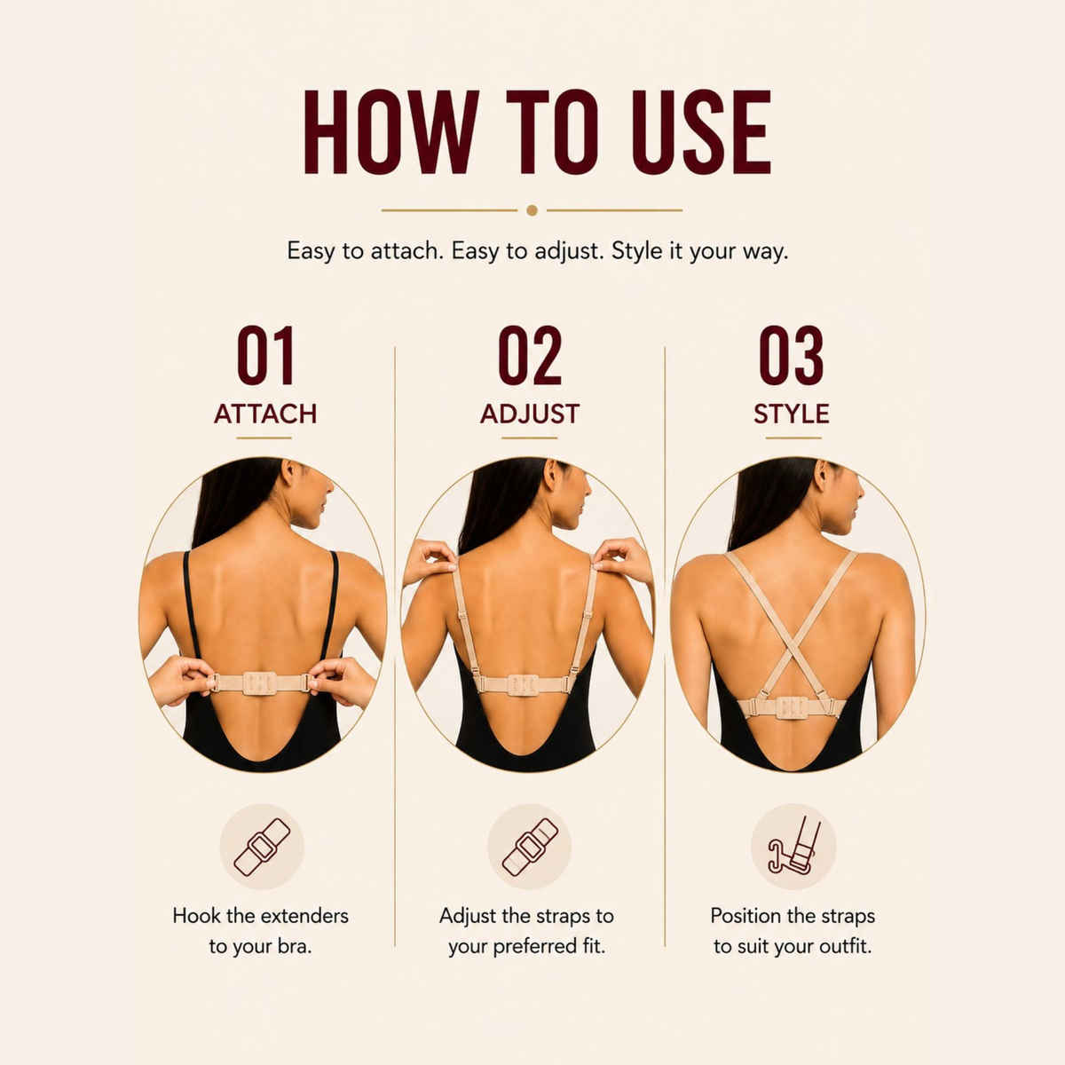 Secrets By ZeroKaata Women's Adjustable Bra Converter | 2-Hook Bra Extender Strap | Skin | Free Size