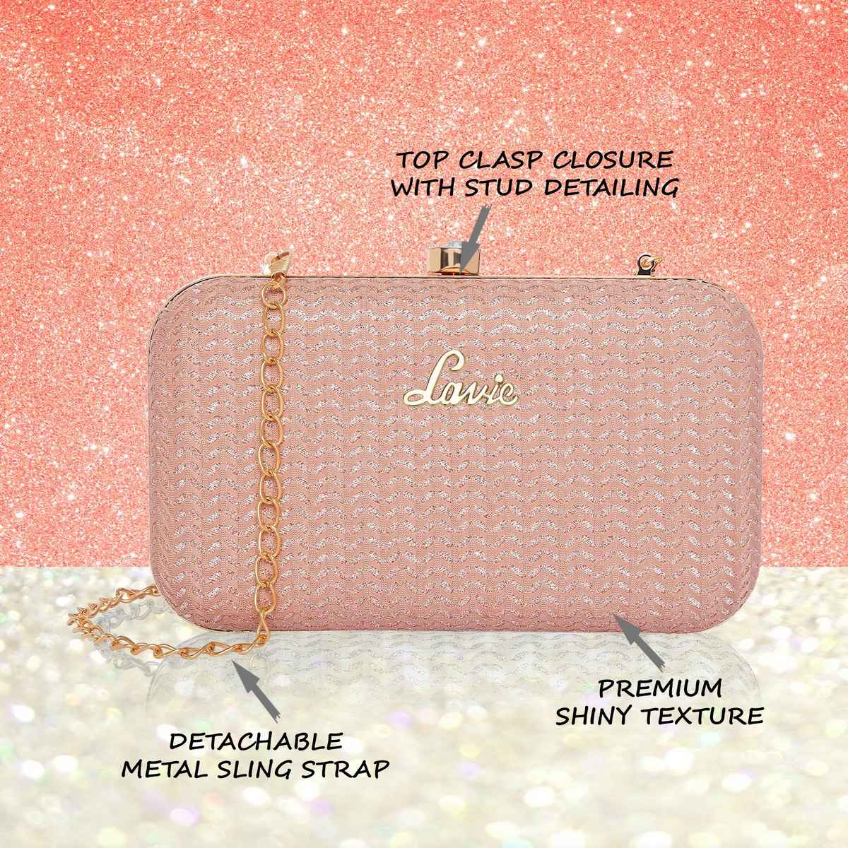 Lavie Women's Sparkle Framed Clutch | Small | Rose Pink (8.5 X 3.6 X 11.5 Cm)