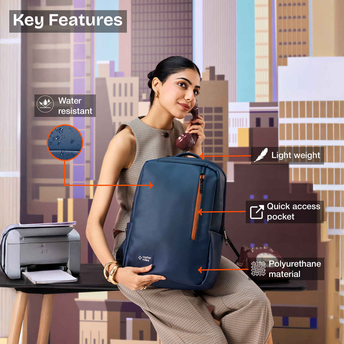 Nasher Miles Tribeca Premium Polyurethane Laptop Backpack | Navy Blue - 17 L