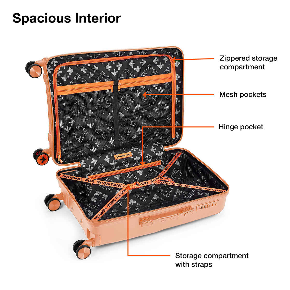 Nasher Miles Seattle Check-In Hard Side Polypropylene- 24 Inch - 65 cm Trolley Bag- Peach