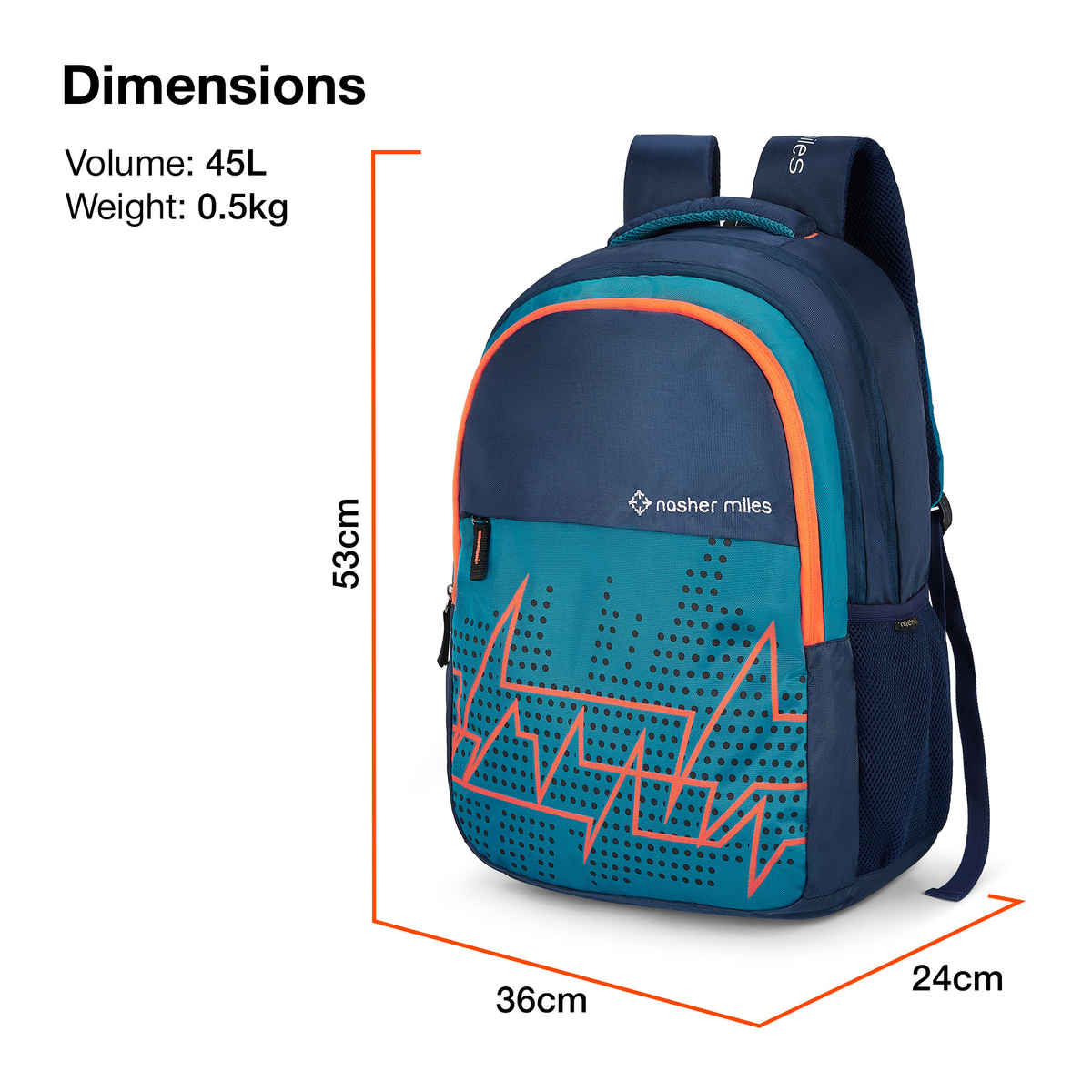 Nasher Miles Pulse Backpack- Unisex- 3 Compartment Casual College Bag- Cyan - 45L