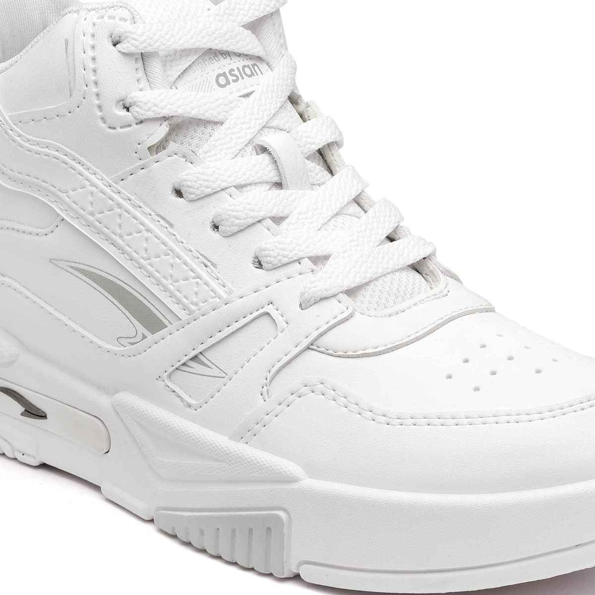 Asian Men s Mexico-11 Full White Hightop Sneakers | UK-9