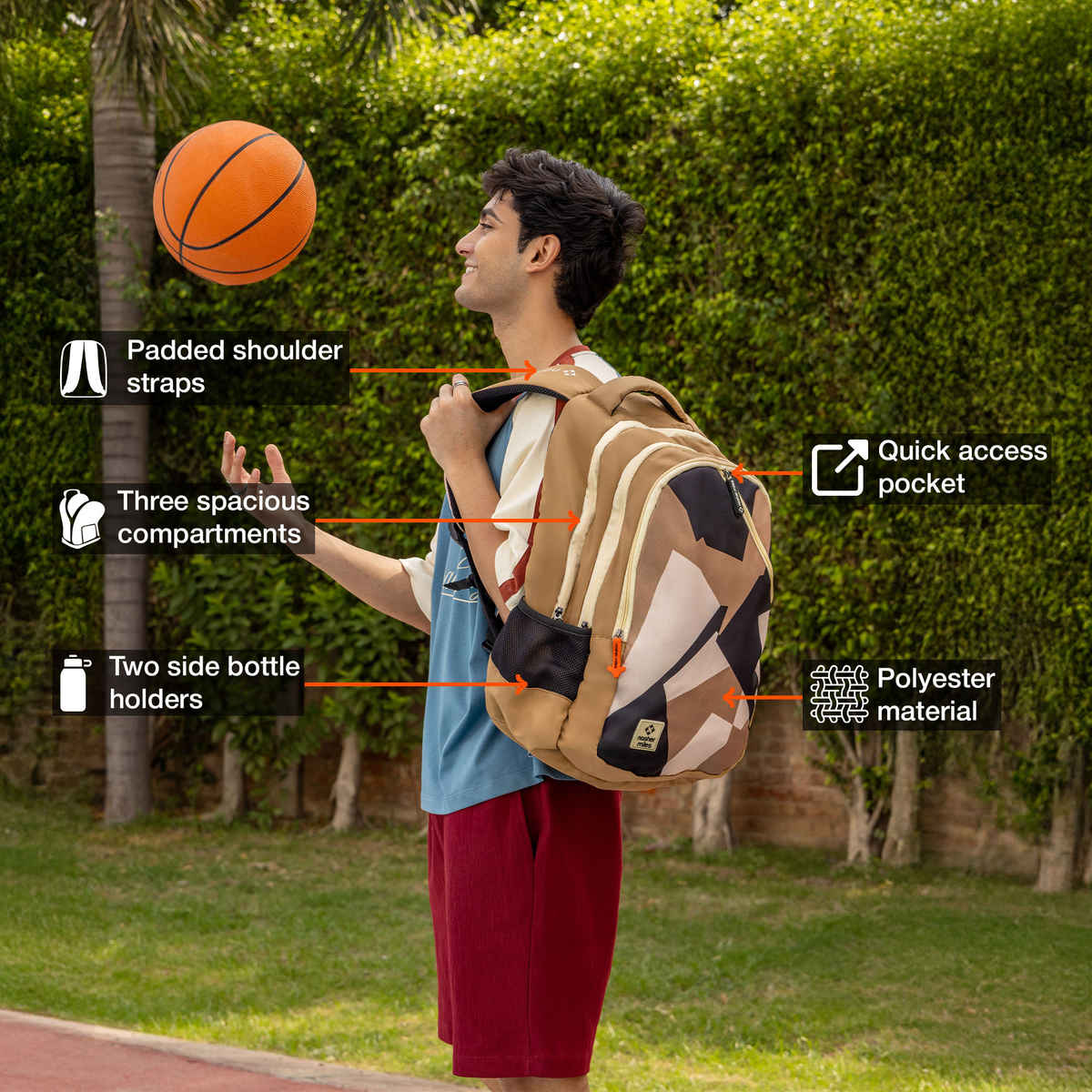 Nasher Miles Modern Polyester Laptop Backpack with Raincover & Front Organiser | Brown - 45 L