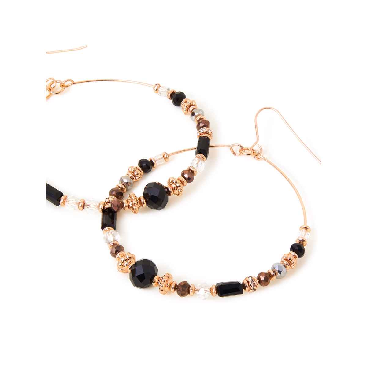 Accessorize London Women's Black Large Beaded Hoop Earrings - Black