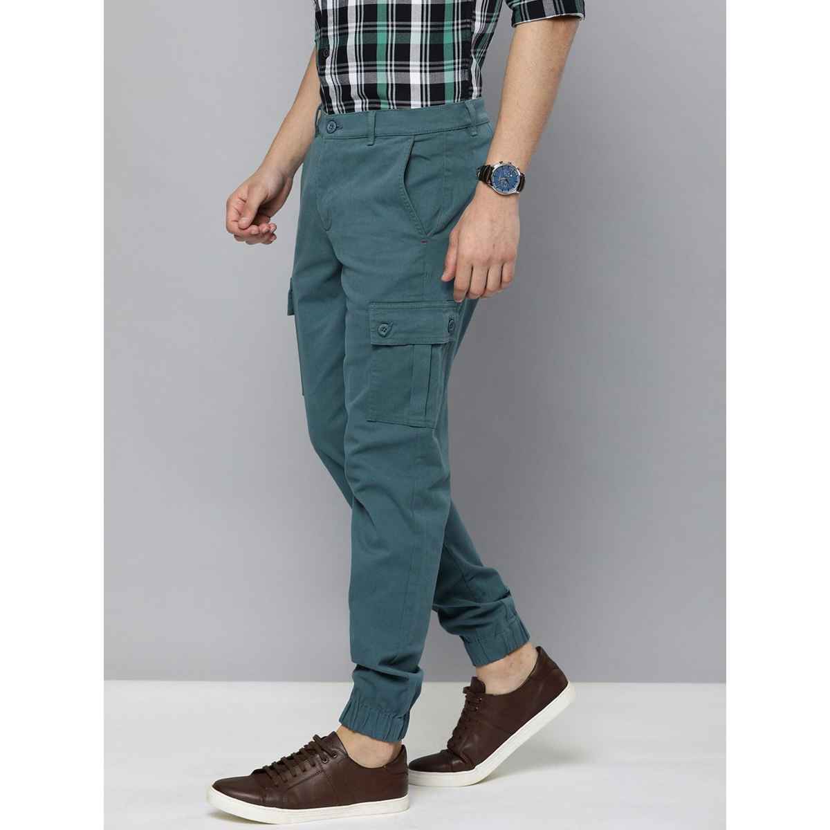 The Indian Garage Co Men's Slim Fit Solid Casual Trouser | Teal - 32