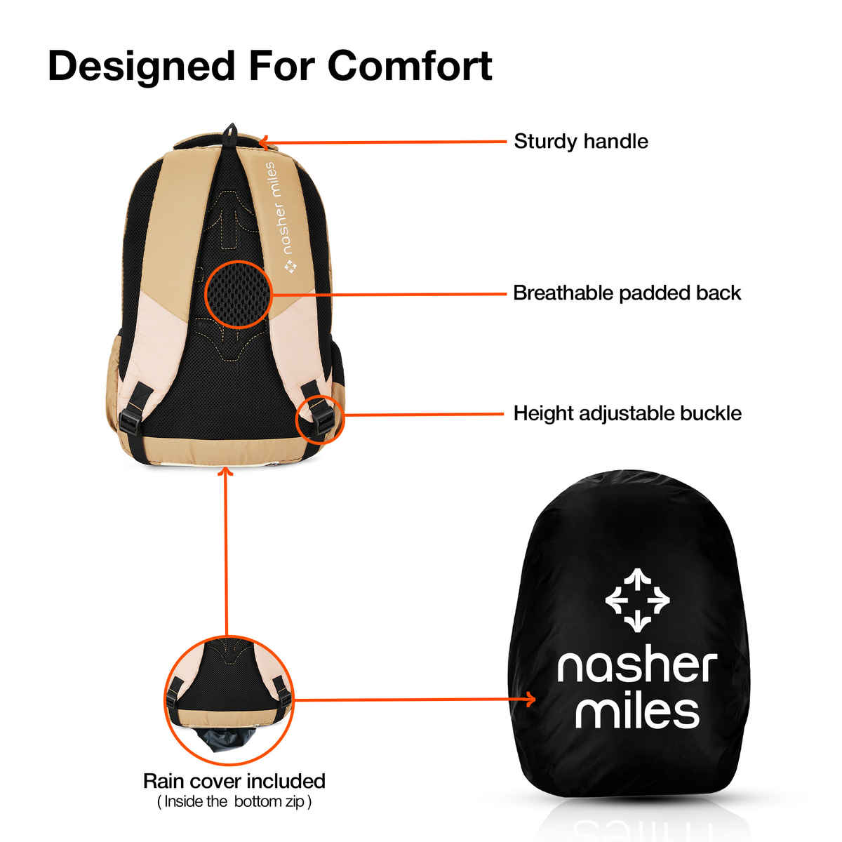 Nasher Miles Modern Polyester Laptop Backpack with Raincover & Front Organiser | Brown - 45 L