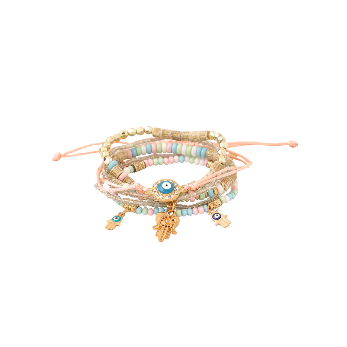 Yellow Chimes 5 PCs Beads Multicolour Gold Plated Stretchable Bracelet Set