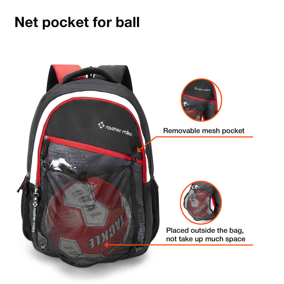 Nasher Miles Football Strike Backpack- Unisex- 3 Compartment College Bag - Black - 45L