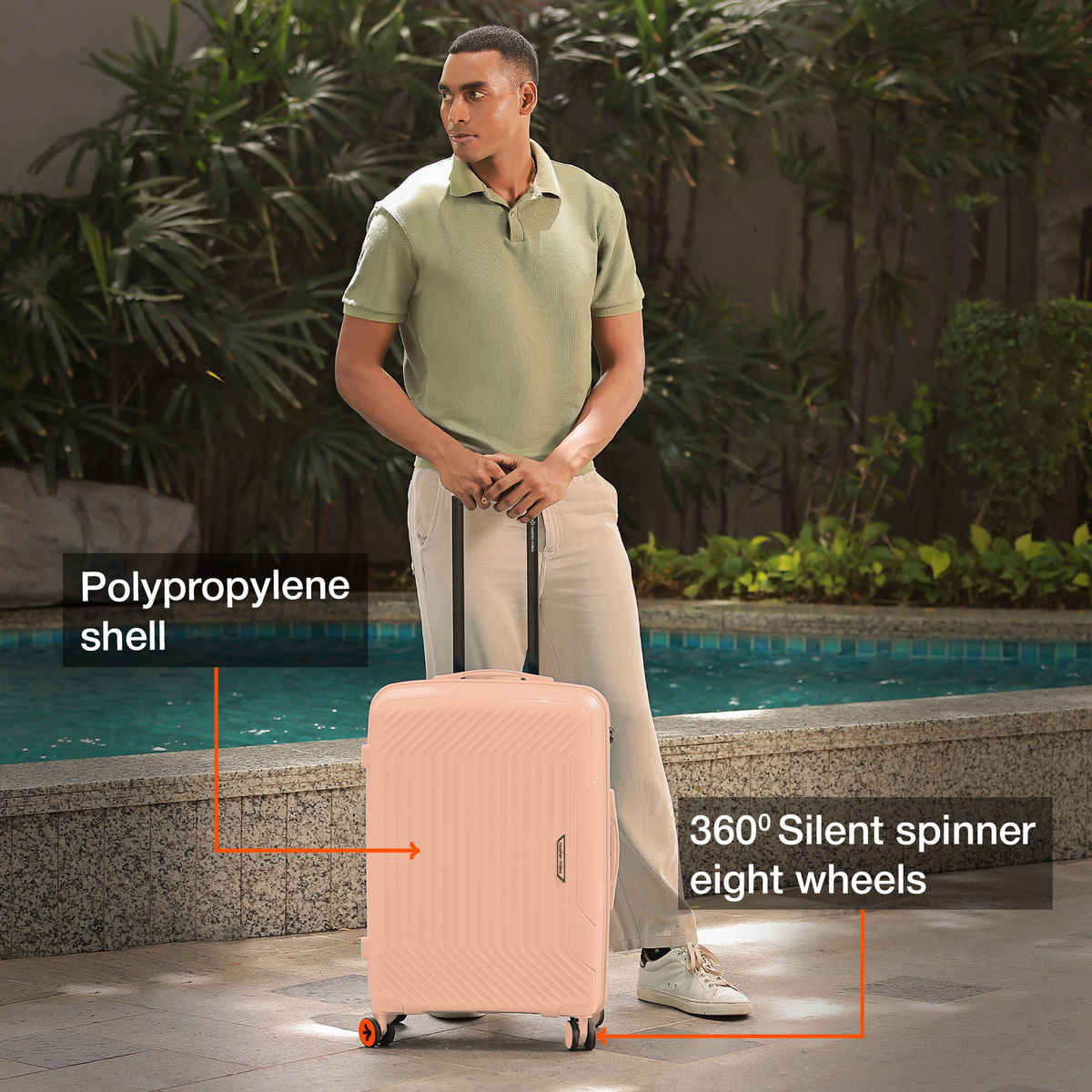 Nasher Miles Coorg Check-In Hard Side Polypropylene 28 Inch-75 cm Trolley Bag (Peach)