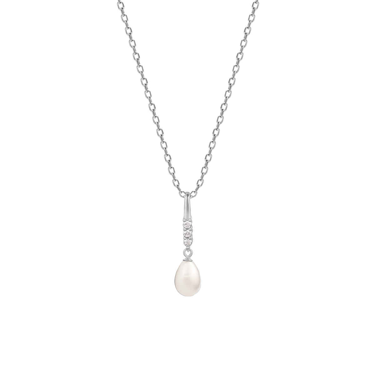 GIVA Silver Drop Of Pearl Pendant With Link Chain