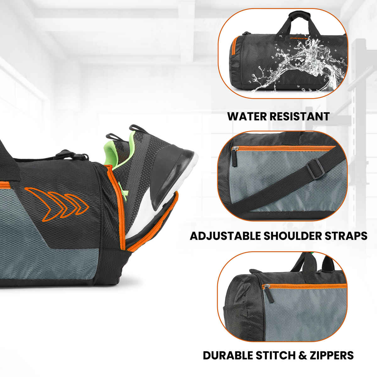 MAYOR Premium Gym Bag with Shoe Compartment | Orange and Black