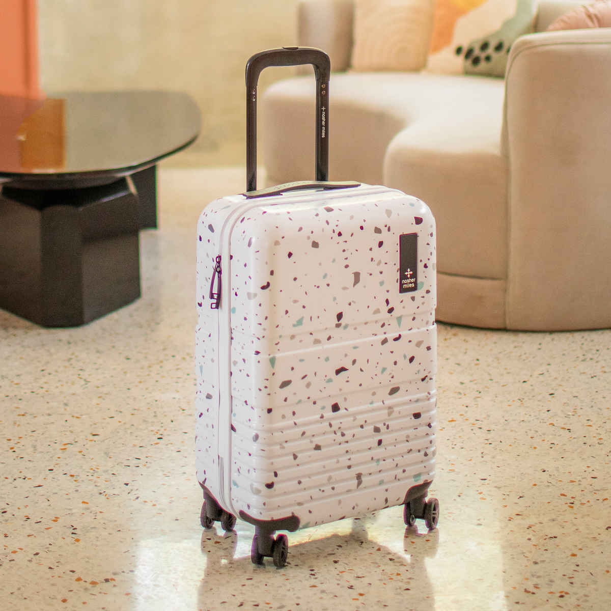 Nasher Miles Venice Hard-Sided Polycarbonate Cabin Printed Terrazzo Black 20 inch-55 cm Trolley Bag