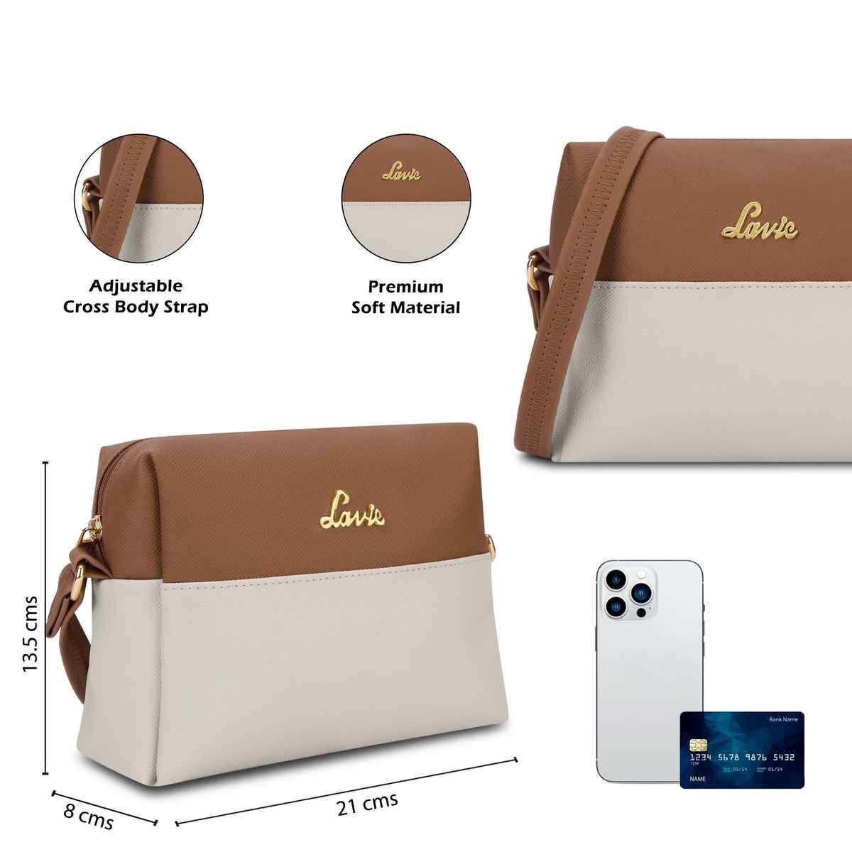 Lavie Women's Ellen Horizontal Cross Body Sling Bag | Ladies Purse Handbag | Off White