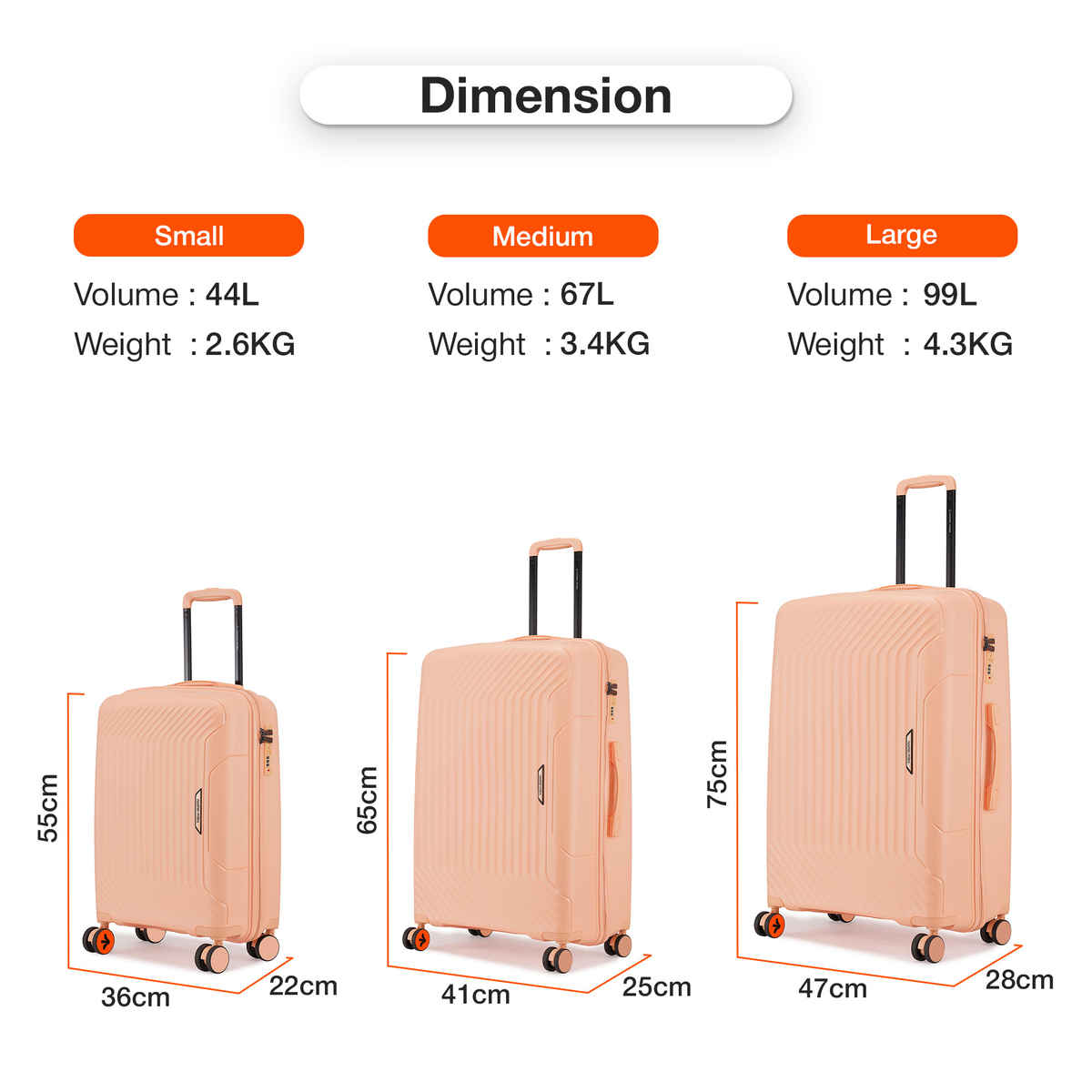 Nasher Miles Coorg Check-In Hard Side Polypropylene 28 Inch-75 cm Trolley Bag (Peach)