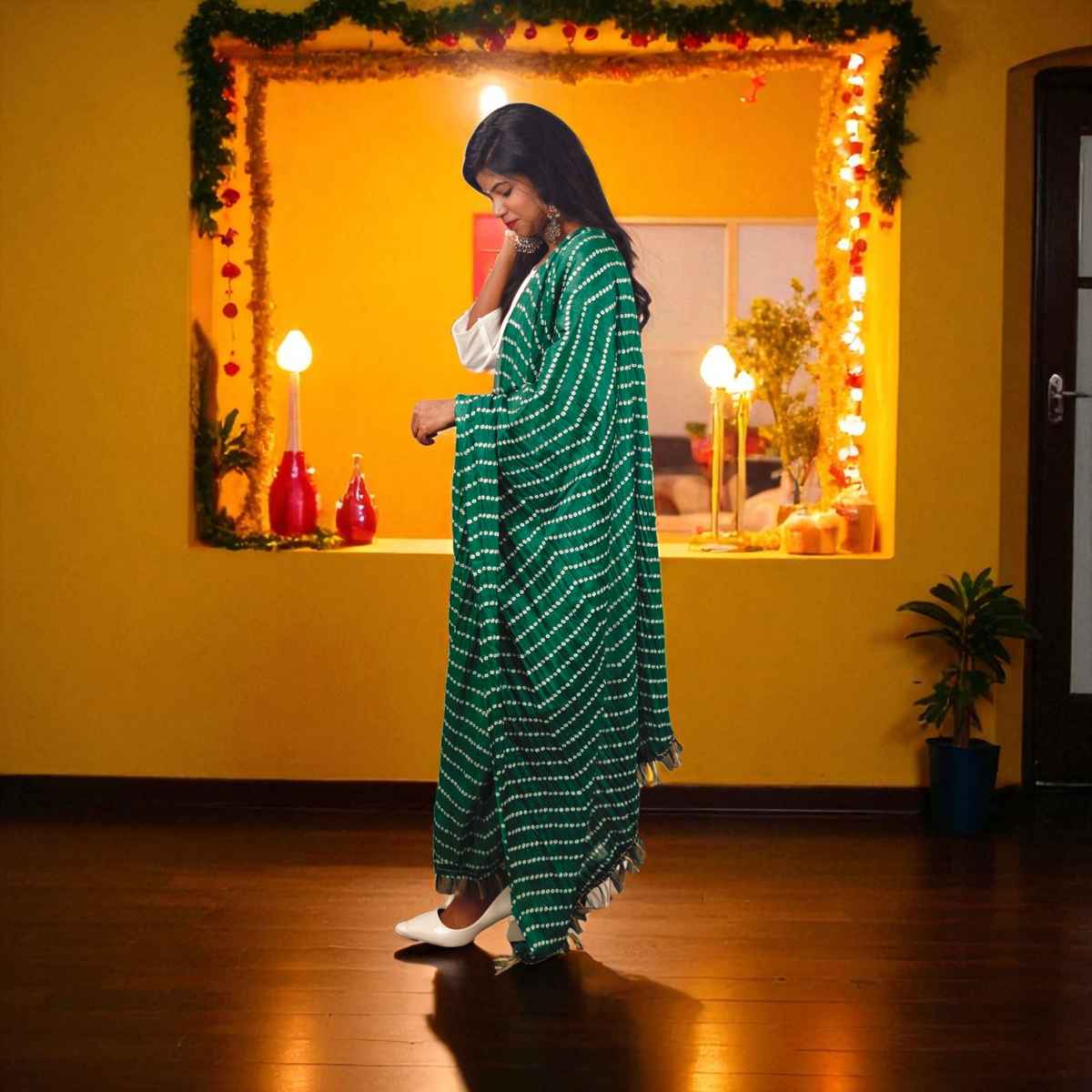 Dark Green Lehariya Dupatta | House of Festivals