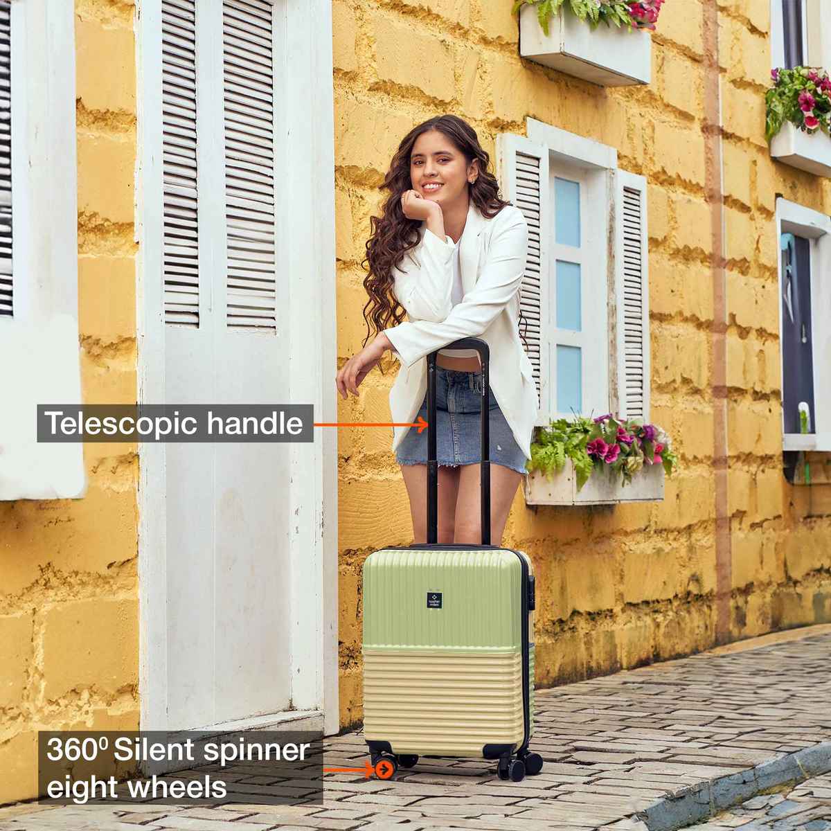 Nasher Miles Istanbul Cabin Hard-Sided ABS and PC Trolley Bag- 20 Inch - 55 cm- Green and Yellow
