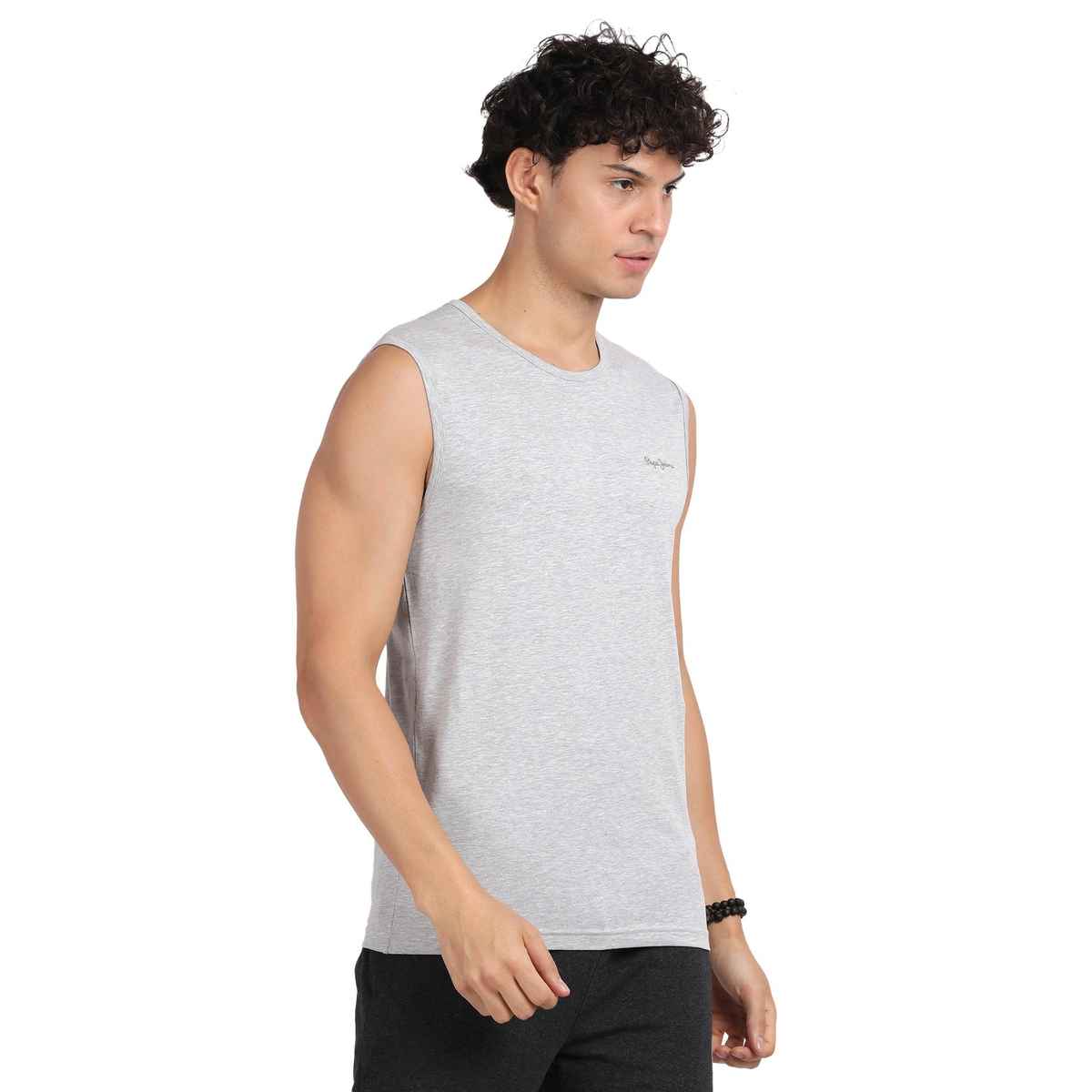 Pepe Jeans Mens Grey Melange Cotton Solid Gym Vest - Pack of 1 (L) Comfort Fit, Soft Fabric