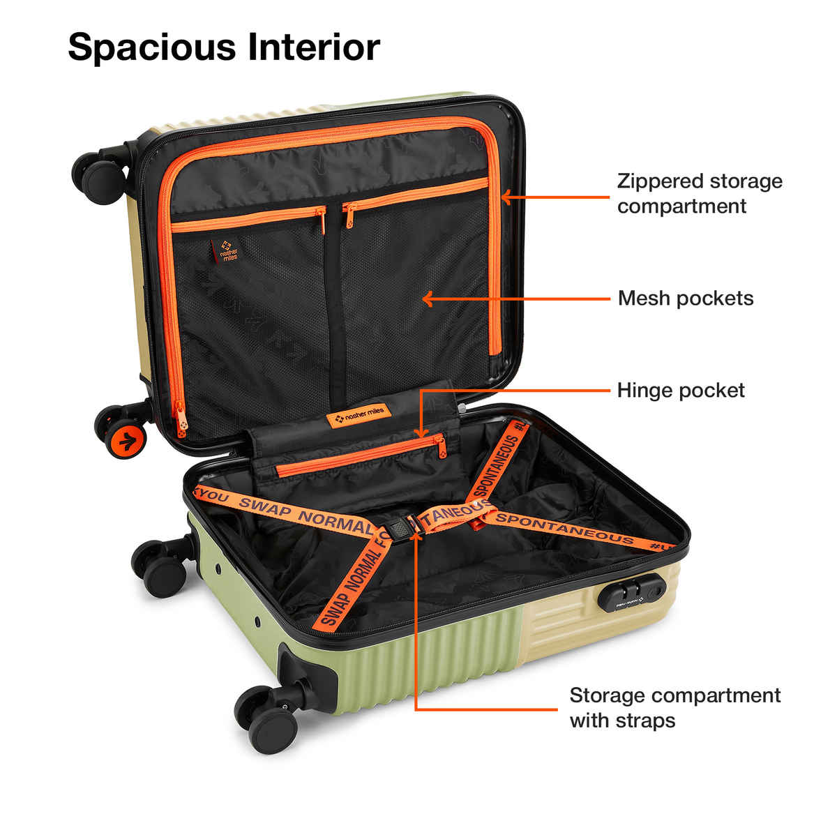 Nasher Miles Istanbul Cabin Hard-Sided ABS and PC Trolley Bag- 20 Inch - 55 cm- Green and Yellow