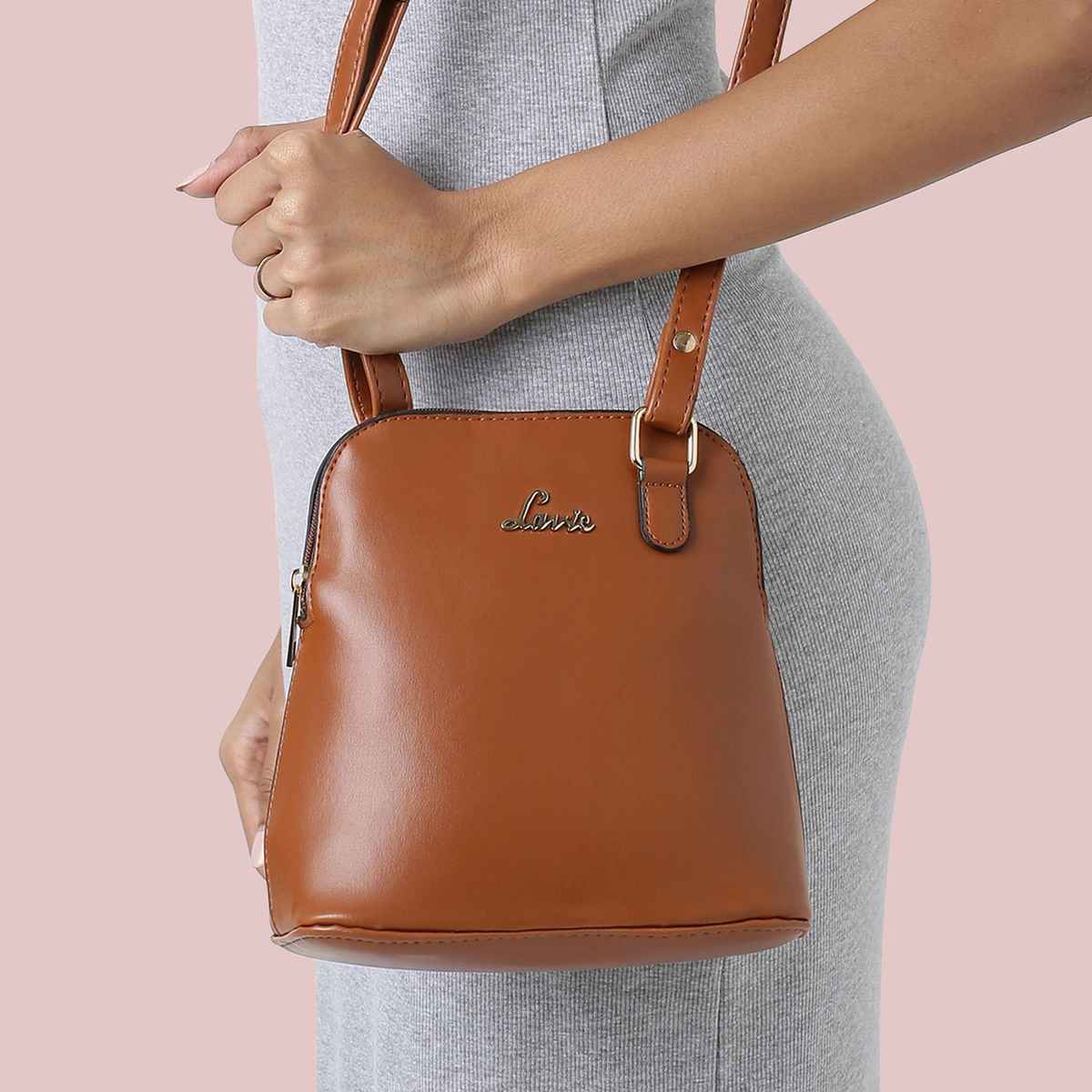 Lavie Women's Merlin Vertical Dome Cross Body Sling Bag | Ladies Purse Handbag | Tan