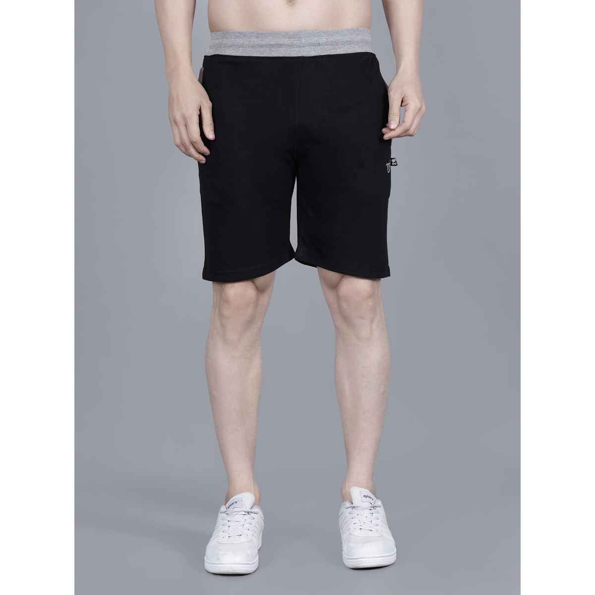 Texfro Men's | Solid Knee Length Sports & Regular Shorts with Side Pockets - Black | L