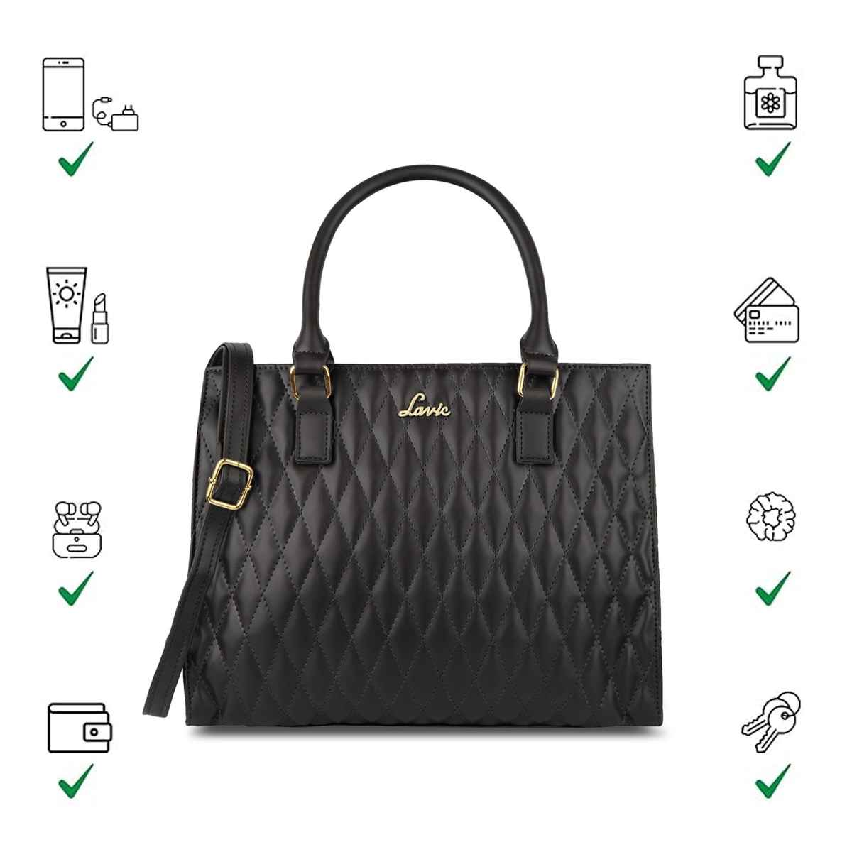 Lavie Womens Stitch Shelly Large Satchel Handbag Black