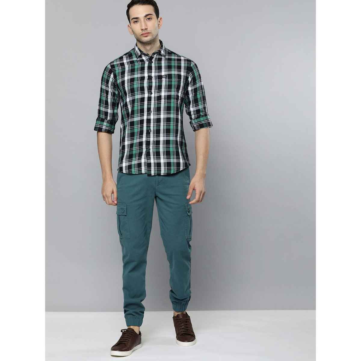 The Indian Garage Co Men's Slim Fit Solid Casual Trouser | Teal - 32