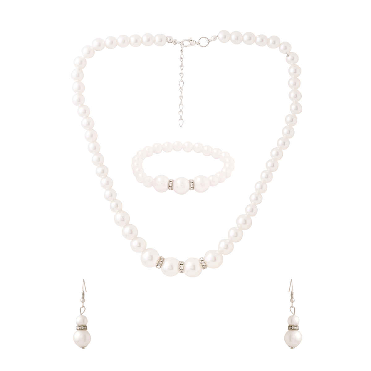 Yellow Chimes Womens White Pearl Necklace & Bracelet Jewellery Set