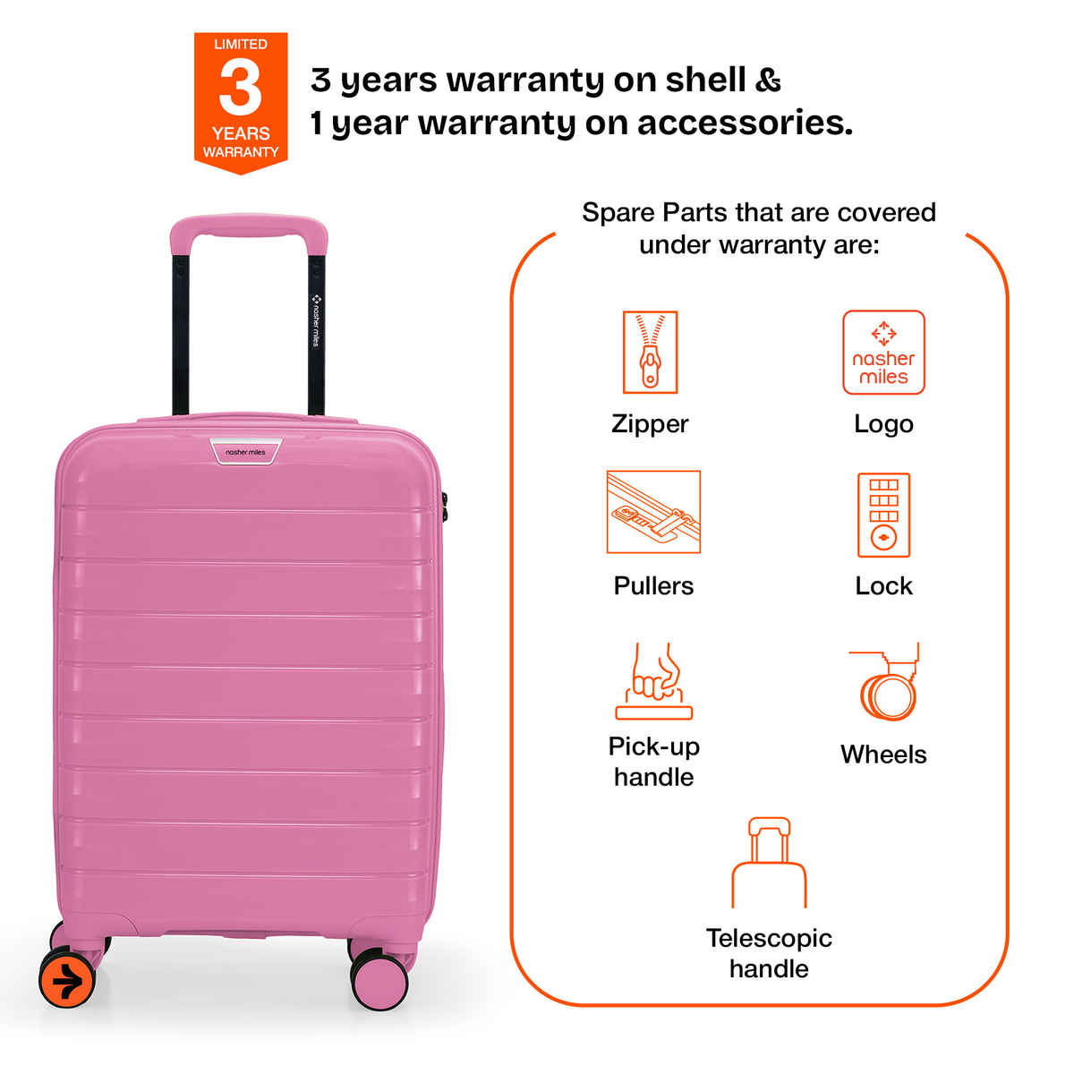 Nasher Miles Vienna Cabin Hardside Polypropylene 20 Inch-55 cm Trolley Bag- Pink