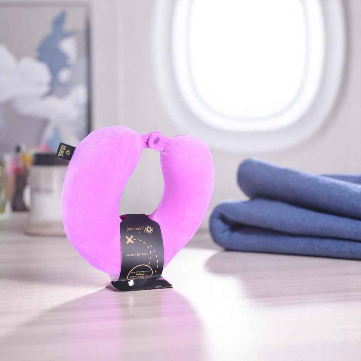 Lushomes Unisex Solid Polyester Neck Pillow | Purple - One Size