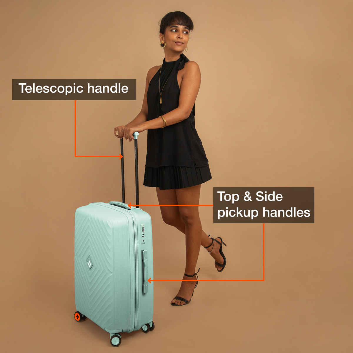 Nasher Miles Textured PP 70 L Telescopic Hard Luggage Trolley Bag | Pastel Green - 65 cm