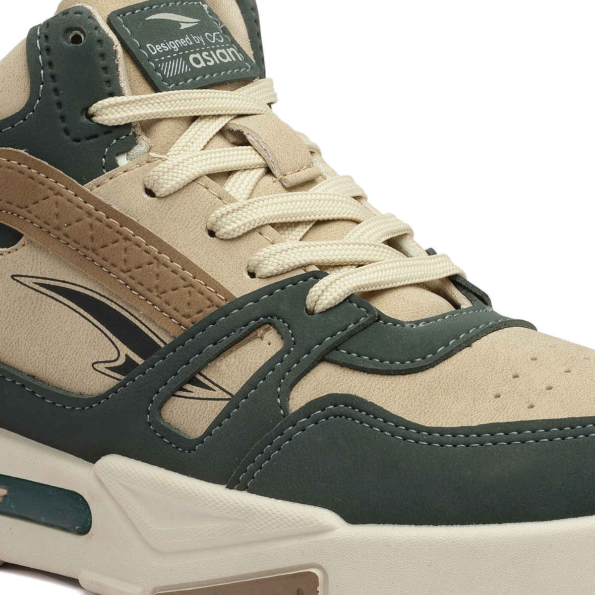 Asian Men's Mexico-11 Beige Leaf Green High Top Sneakers UK-10