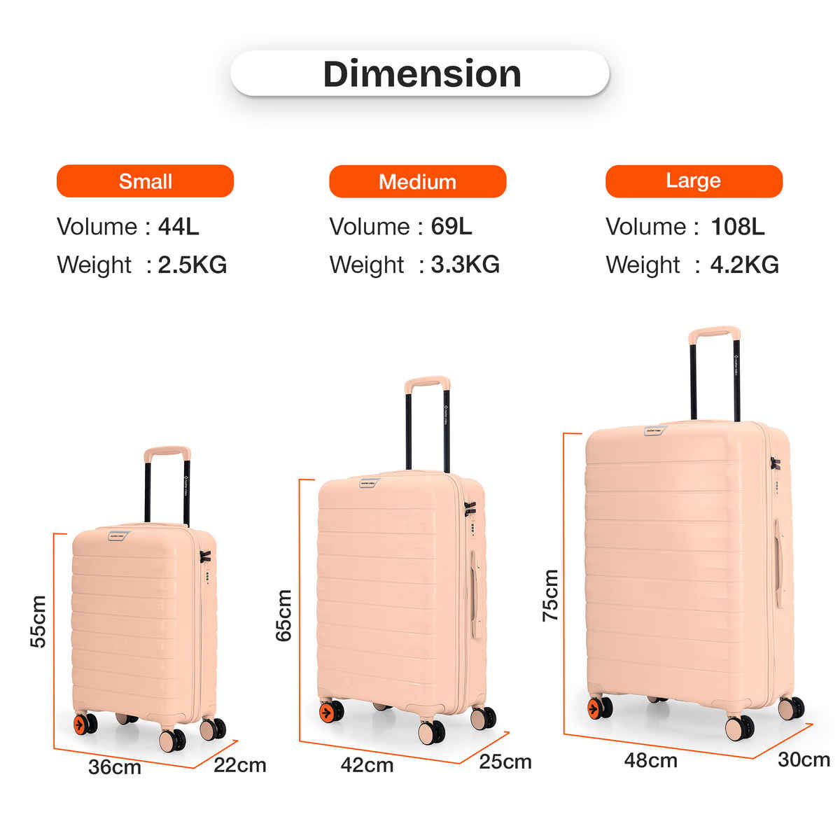 Nasher Miles Vienna Check-In Hard Sided Polypropylene 28 Inch|75 cm Trolley Bag - Peach