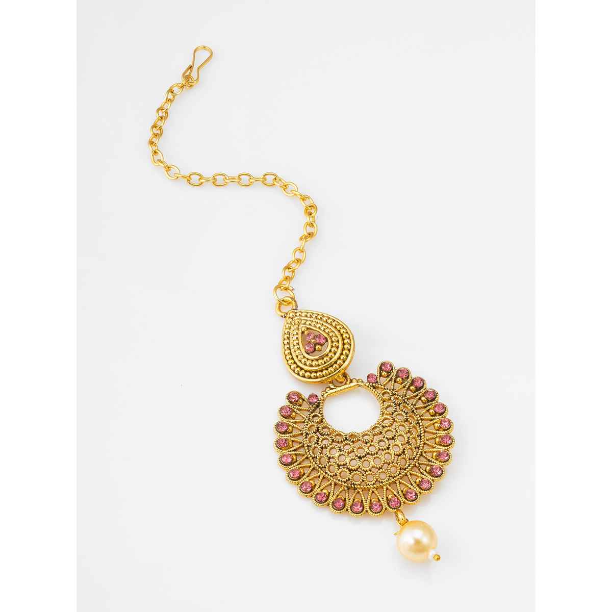 Aadita Traditional Maang Tikka- Gold Plated Kundan & Pearl Headpiece for Bridal & Ethnic Wear