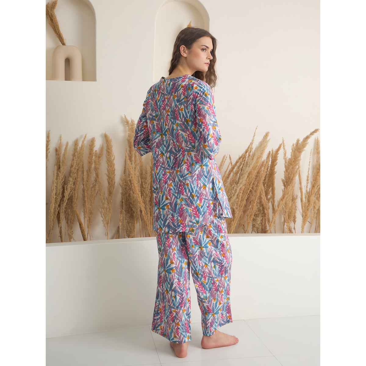 Sanskrutihomes Women's Pure Cotton Night suits | SE-NSP-631 | Blue - L