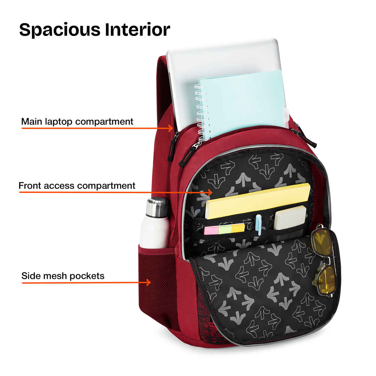 Nasher Miles Cricket Backpack- Unisex- 3 Compartment Casual College Bag- Red- 45L