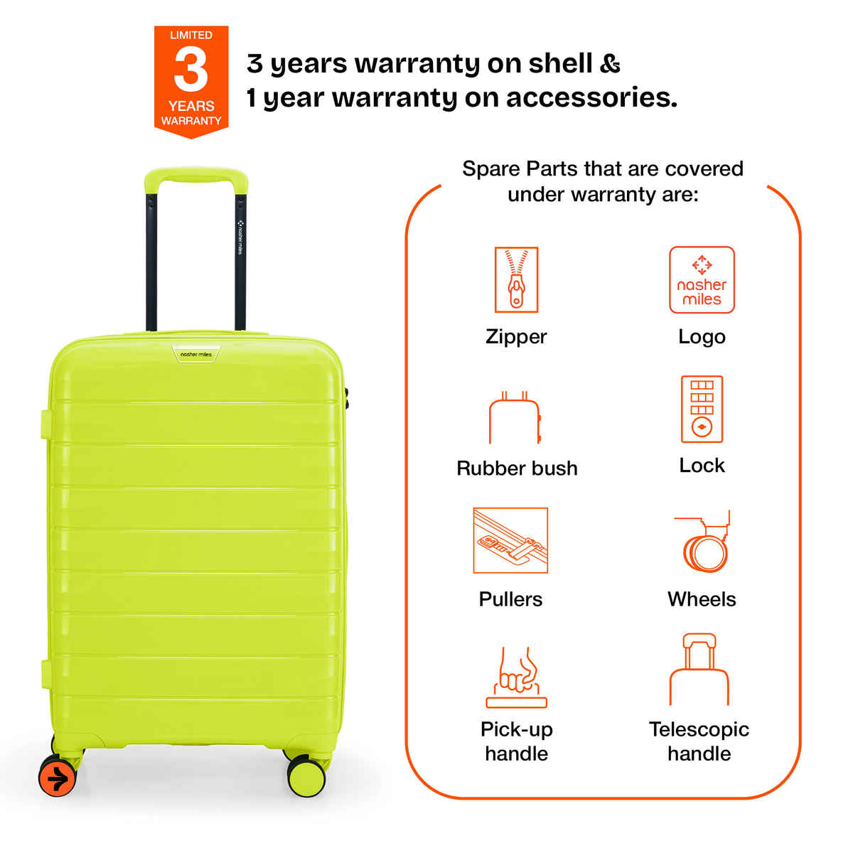 Nasher Miles Vienna Check-In Hard Sided Polypropylene 24 Inch|65 cm Trolley Bag - Neon Lime