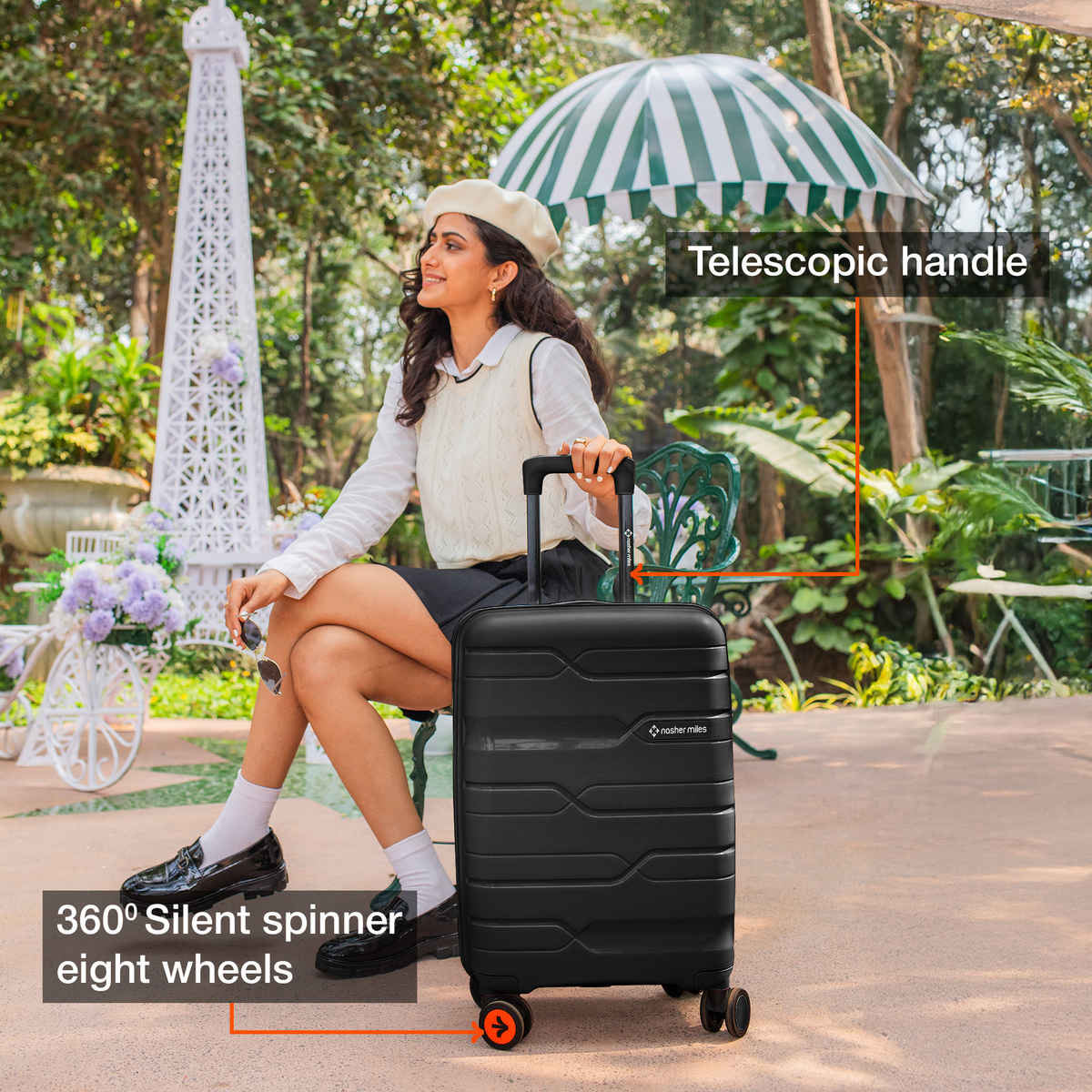 Nasher Miles Paris Check-In Hard-Sided Polypropylene Luggage 24 Inch-65 cm Trolley Bag - Black