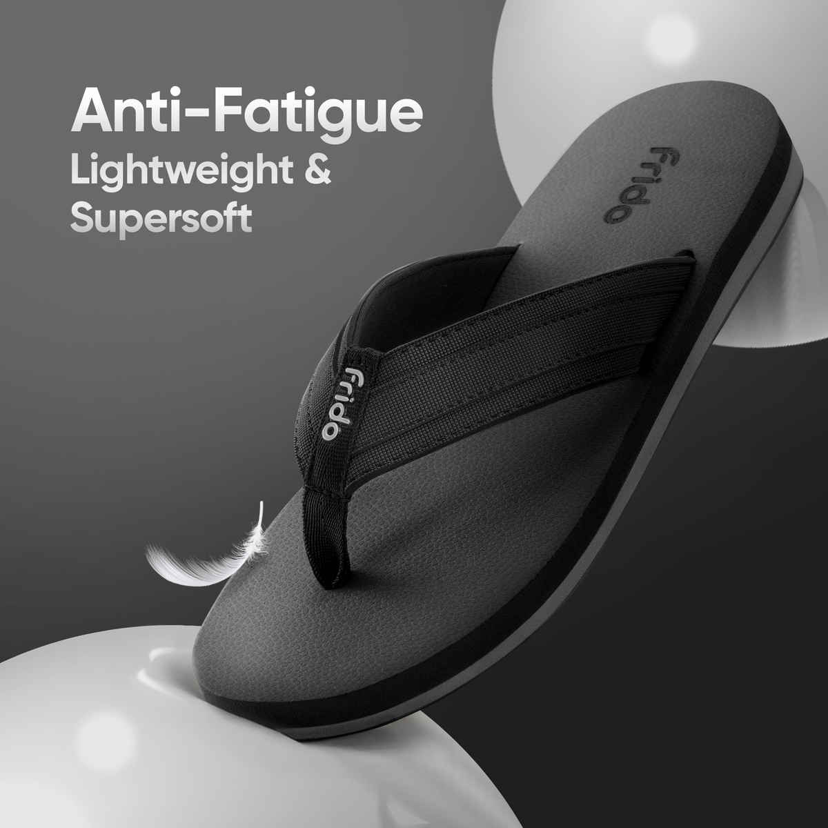 Frido Unisex Cloud Comfort Slippers with Anti-Skid Sole | Charcoal Black - UK 7
