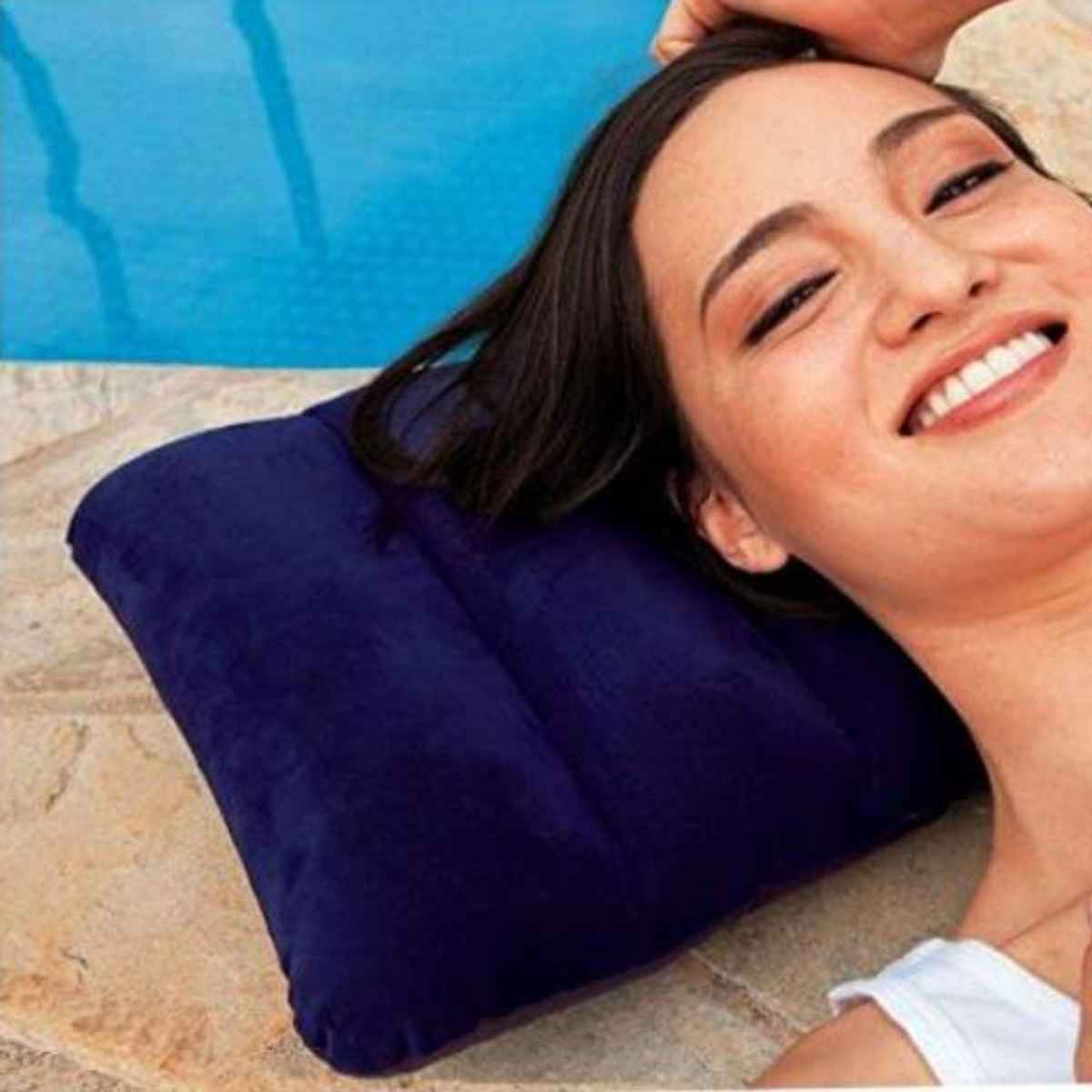 Se7en Solid Velvet Travel Pillow | Dark Blue - Free Size