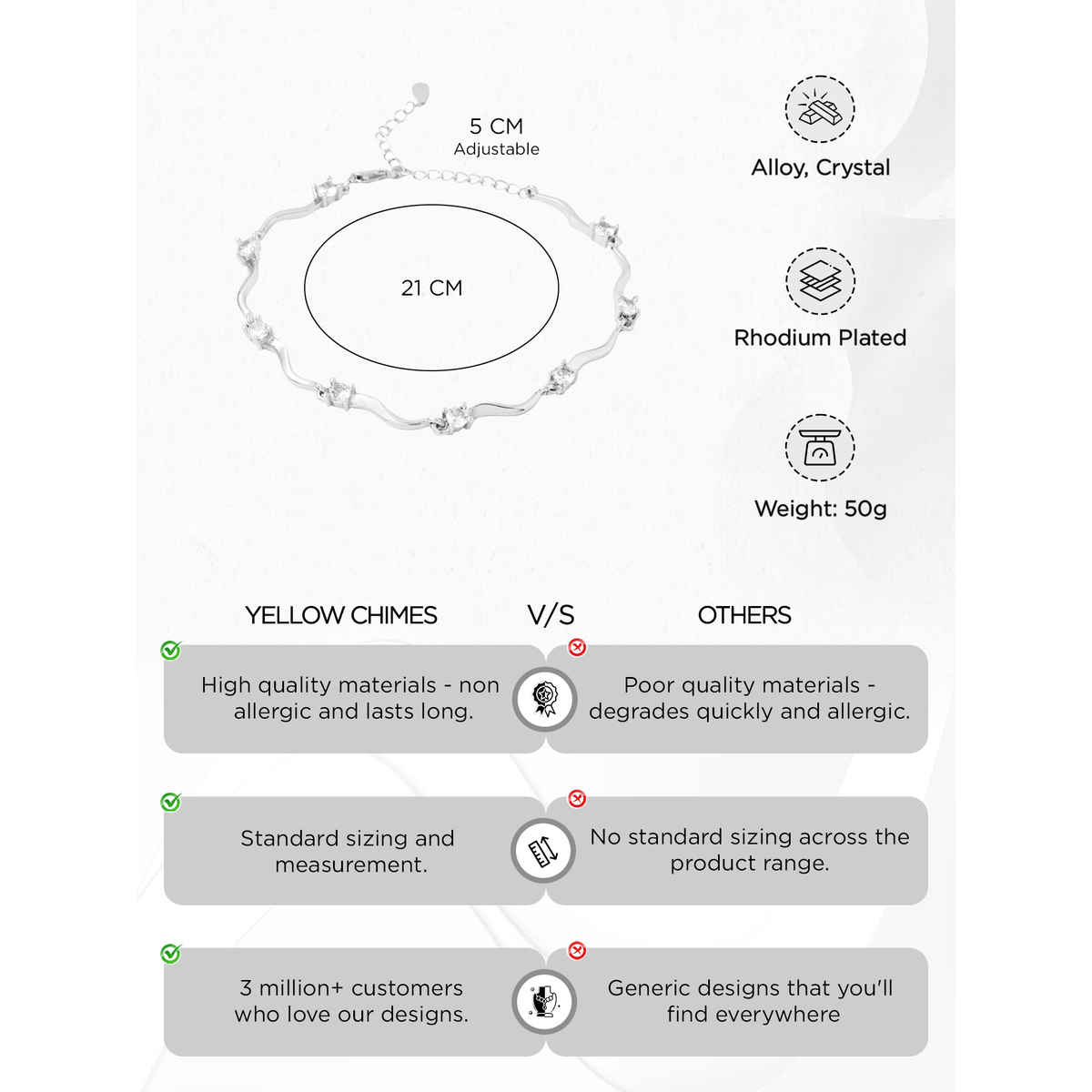 Yellow Chimes White Crystal Bracelet for Women - Valentines Gift