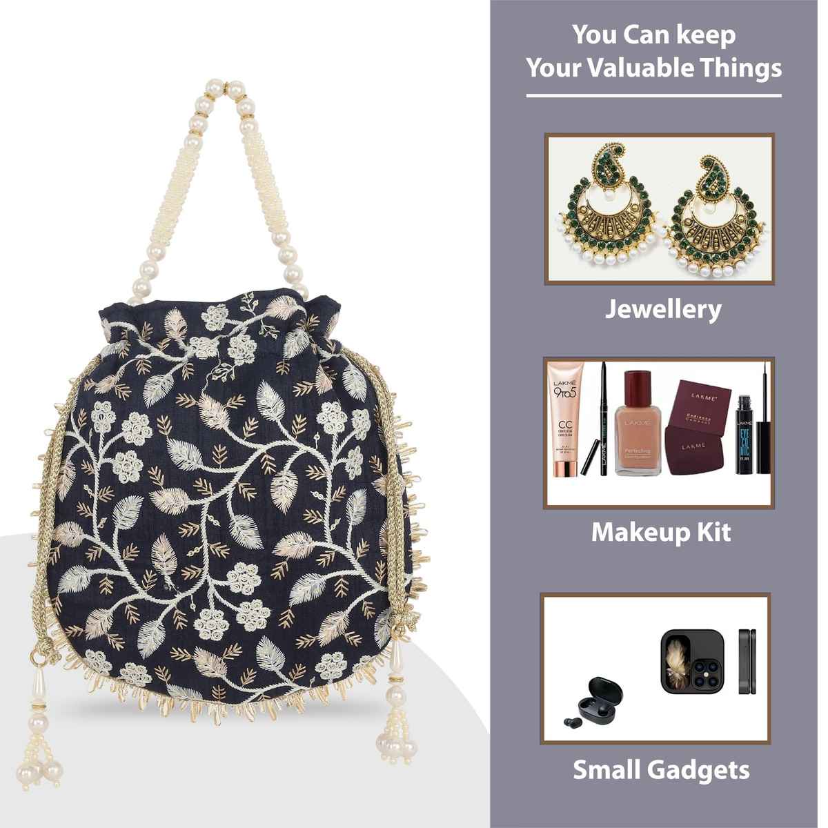 Lavie Women's Aria Round Embroidered Potli | Navy