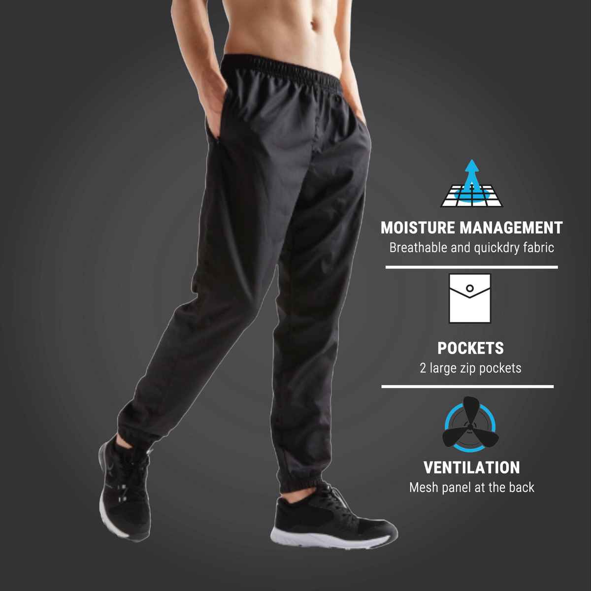 Decathlon | Domyos Men's Quick Dry Zip Pocket Gym Trackpant | Black - L