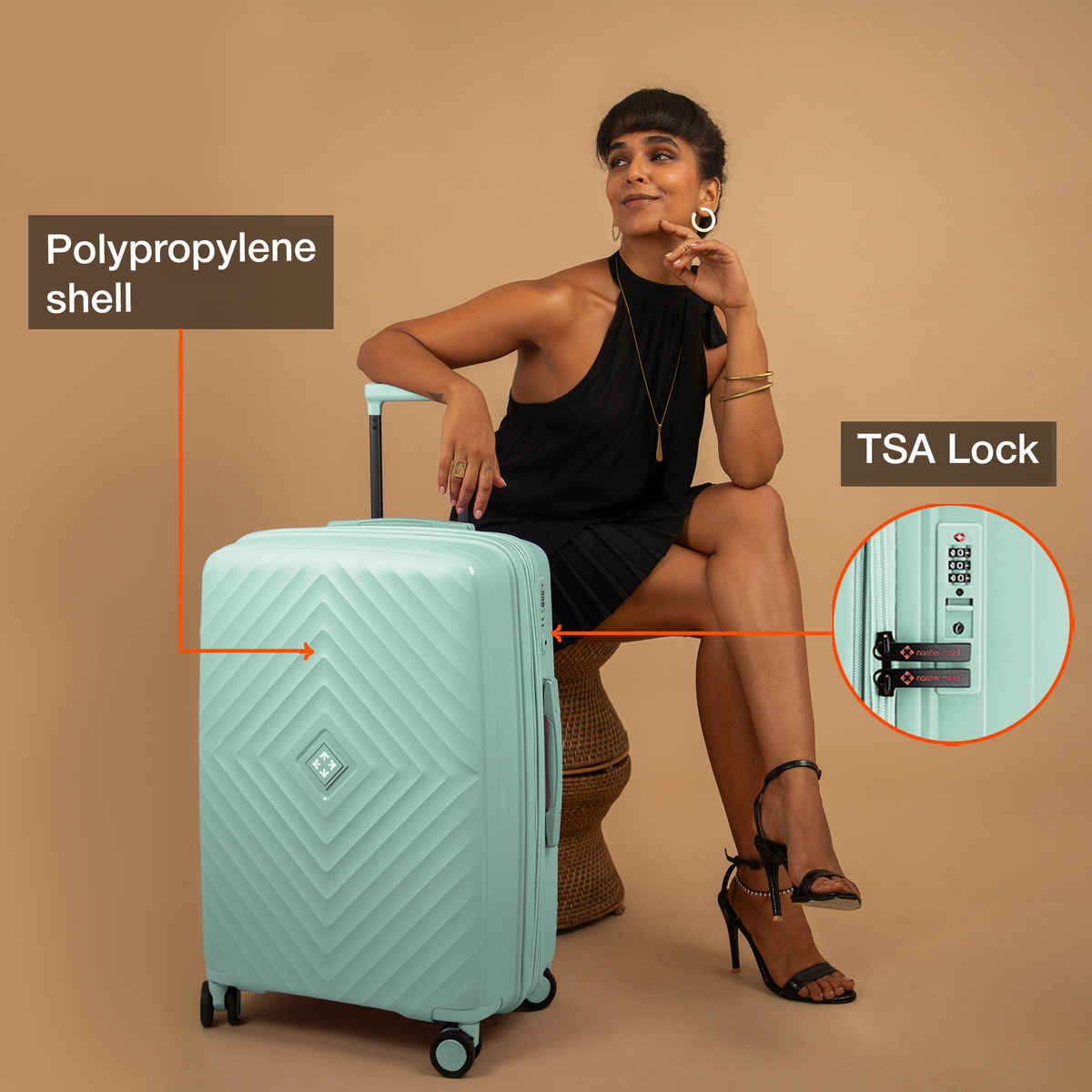 Nasher Miles Textured PP 70 L Telescopic Hard Luggage Trolley Bag | Pastel Green - 65 cm