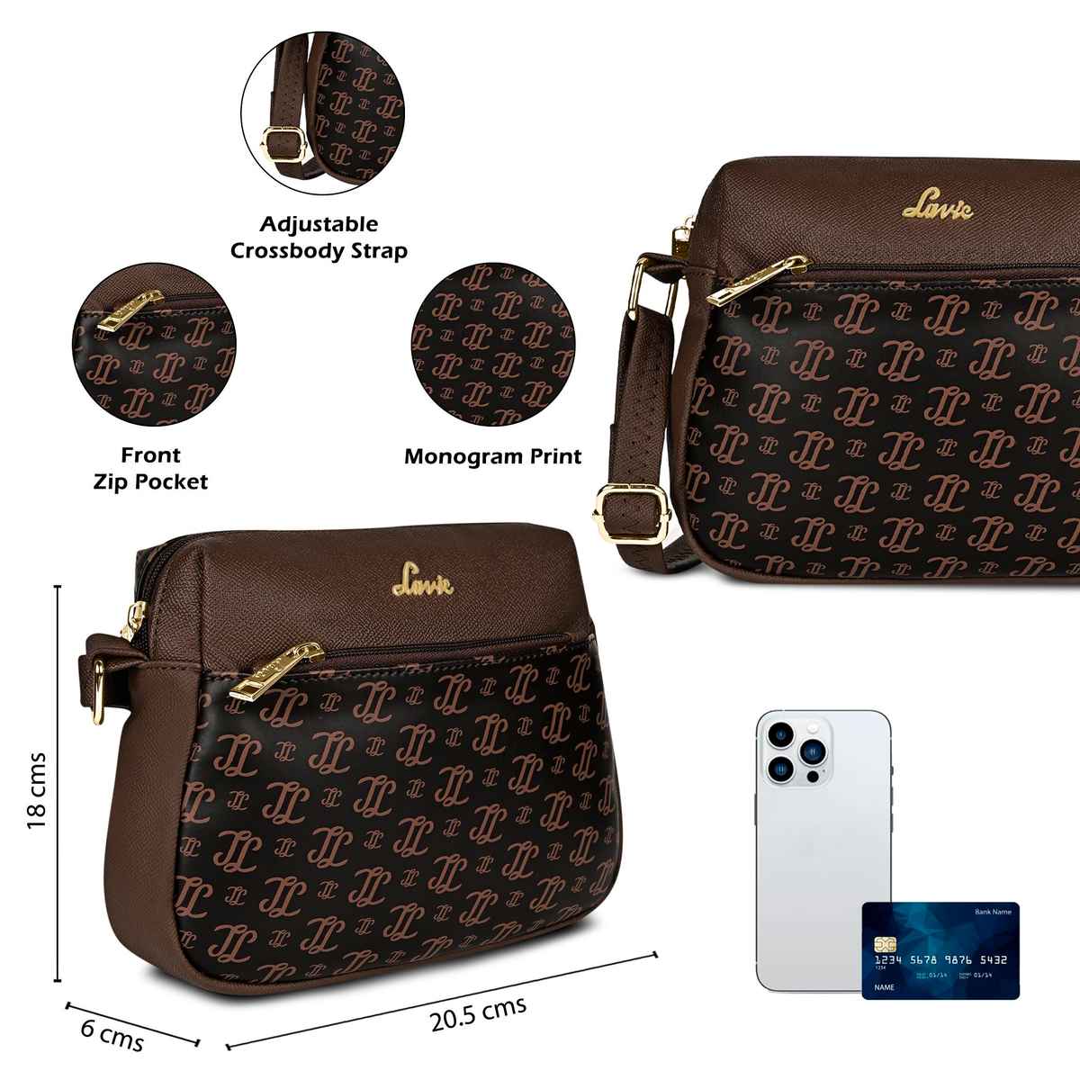 Lavie Women's Mono Ll Farah Crossbody Sling Bag | Ladies Purse Handbag | Brown