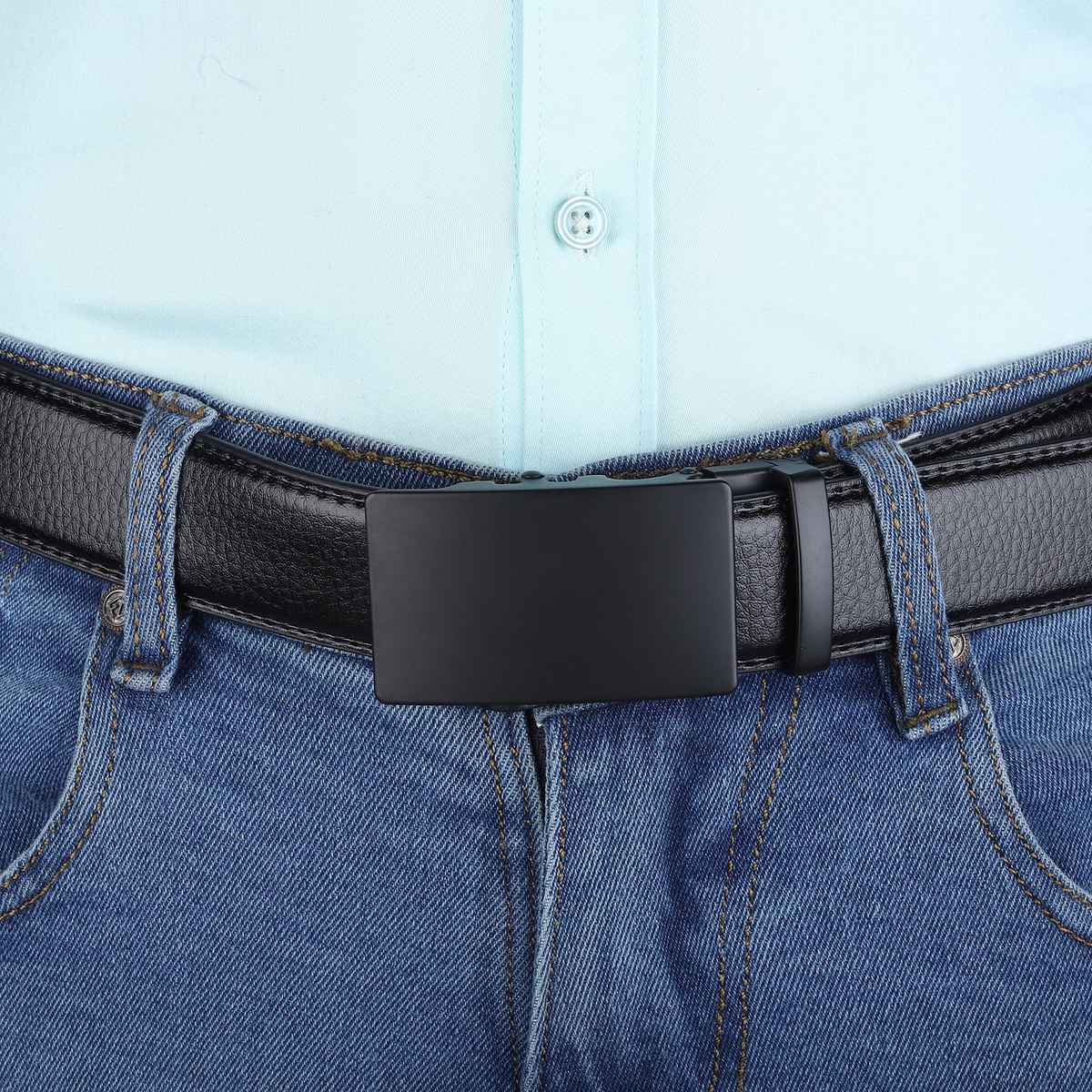 Zoro United Men's Solid Vegan Leather Belt | Black - 40 Inches