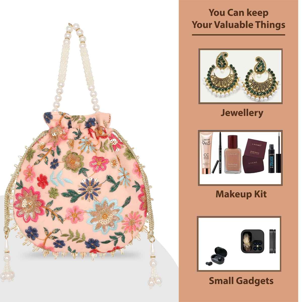 Lavie Women's Jiya Floral Embroidered Potli | Small | Light Pink